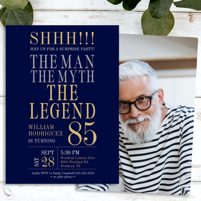 Mannen Myten Legenden Överraskning 85-årsdag Inbjudningar (Skapare uppladdad)