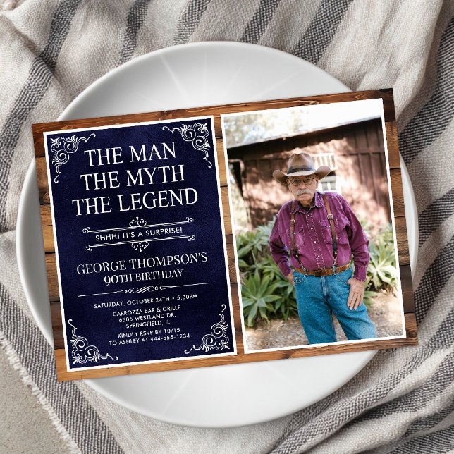 Mannen Myten Legenden Överraskning 90-årsdag Inbjudningar (Skapare uppladdad)