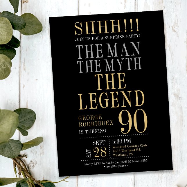 Mannen Myten Legenden Överraskning 90-årsdag Inbjudningar (Skapare uppladdad)