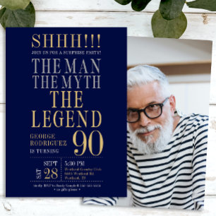 Mannen Myten Legenden Överraskning 90-årsdag Inbjudningar
