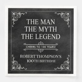 Mannen Myth the Legend 100 Birthday Black Pappersservett