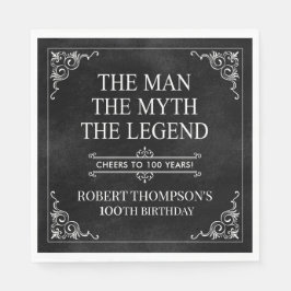 Mannen Myth the Legend 100 Birthday Black Pappersservett
