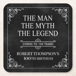 Mannen Myth the Legend 100 Birthday Black Underlägg Papper Kvadrat