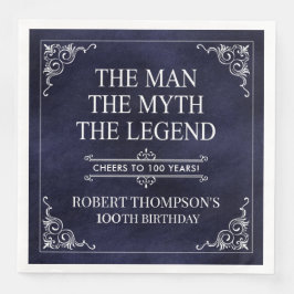 Mannen Myth the Legend 100 Birthday Blue Pappersservett