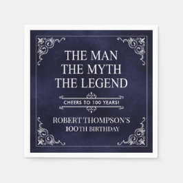 Mannen Myth the Legend 100 Birthday Blue Pappersservett