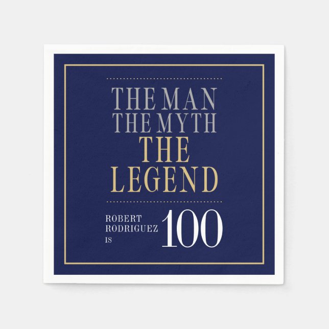 Mannen Myth the Legend 100 Birthday Pappersservett (Framsidan)