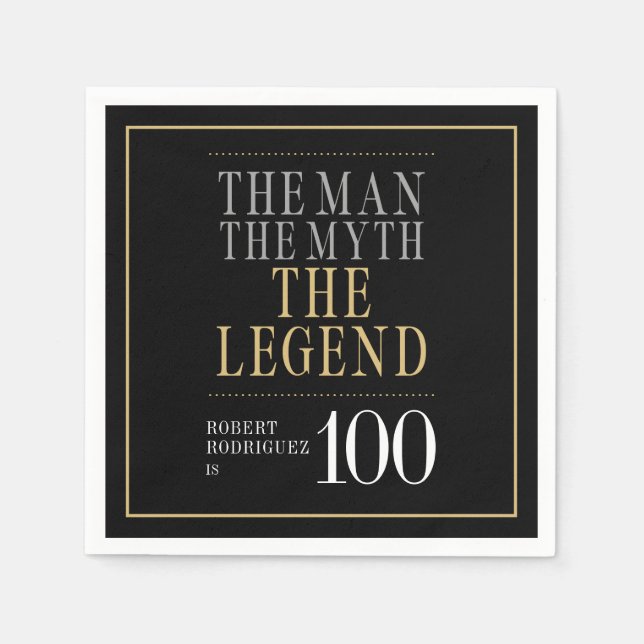 Mannen Myth the Legend 100 Birthday Pappersservett (Framsidan)