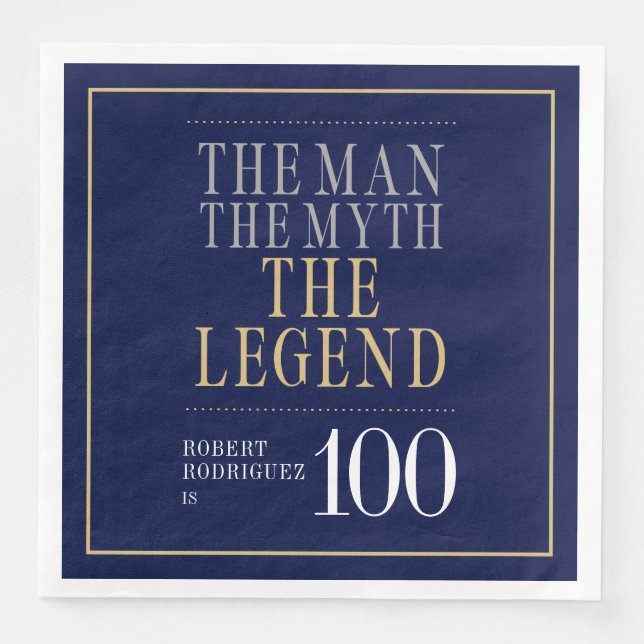 Mannen Myth the Legend 100 Birthday Pappersservett (Framsida)