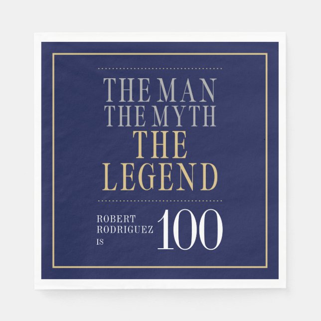 Mannen Myth the Legend 100 Birthday Pappersservett (Framsidan)