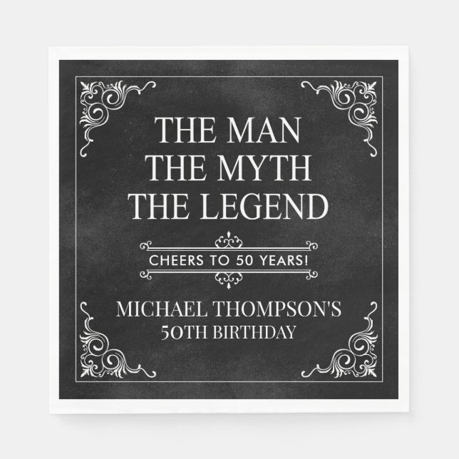 Mannen Myth the Legend 50 Birthday Black Pappersservett (Framsidan)