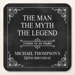 Mannen Myth the Legend 50 Birthday Black Underlägg Papper Kvadrat