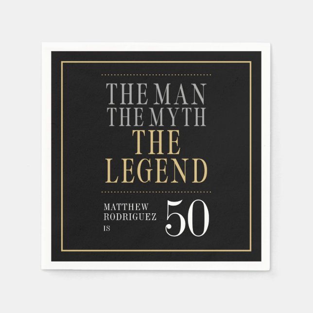 Mannen Myth the Legend 50 Birthday Pappersservett (Framsidan)