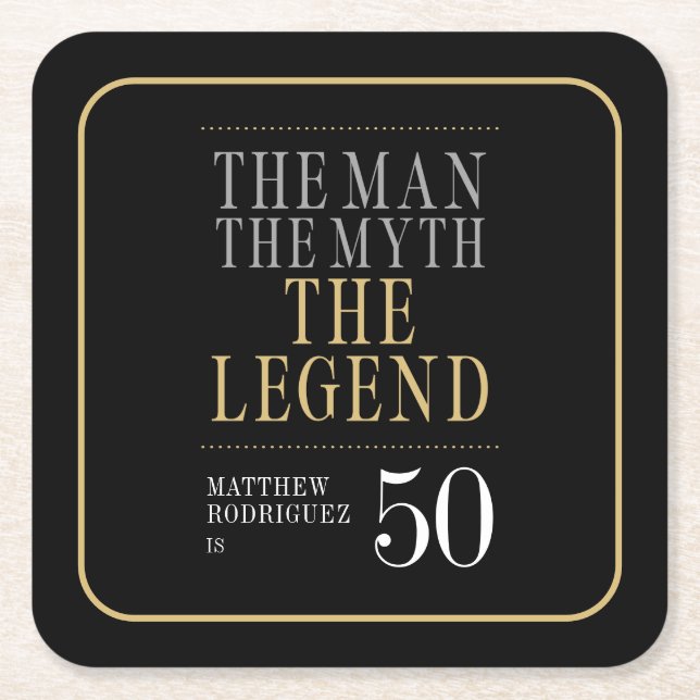 Mannen Myth the Legend 50 Birthday Underlägg Papper Kvadrat (Framsidan)