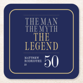 Mannen Myth the Legend 50 Birthday Underlägg Papper Kvadrat