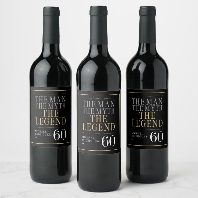 Mannen Myth the Legend 60 Birthday Vinflaska Etikett (Flaskor)