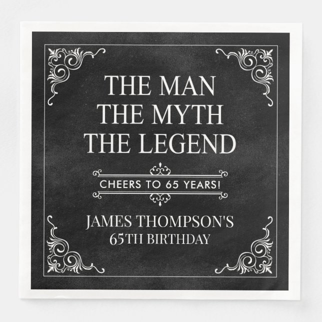 Mannen Myth the Legend 65e Birthday Black Pappersservett (Framsida)