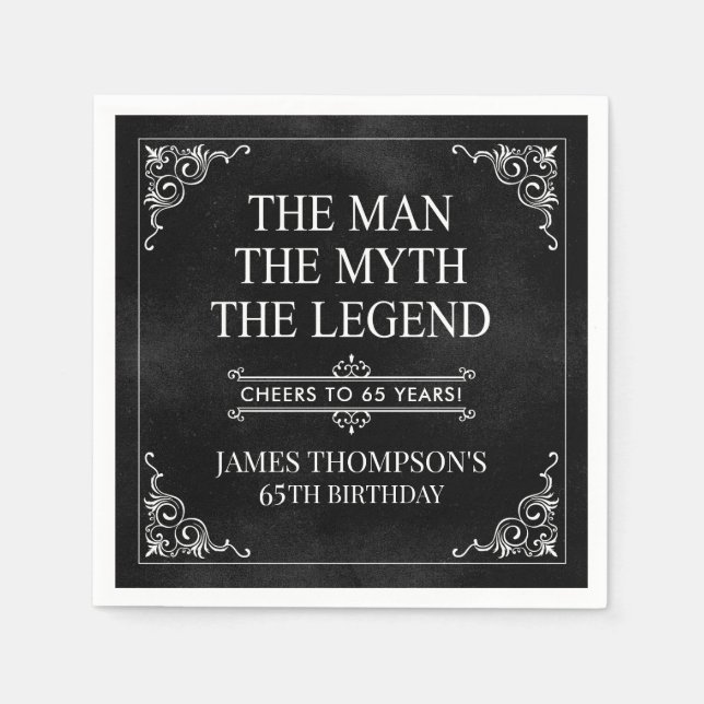 Mannen Myth the Legend 65e Birthday Black Pappersservett (Framsidan)