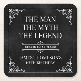 Mannen Myth the Legend 65e Birthday Black Underlägg Papper Kvadrat