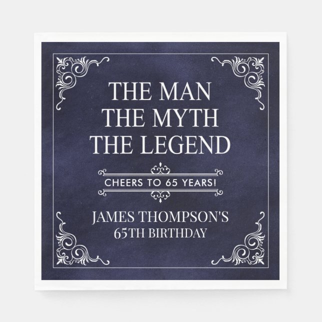 Mannen Myth the Legend 65e Birthday Blue Pappersservett (Framsidan)