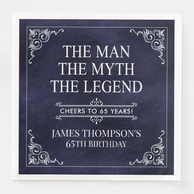 Mannen Myth the Legend 65e Birthday Blue Pappersservett (Framsida)