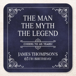 Mannen Myth the Legend 65e Birthday Blue Underlägg Papper Kvadrat