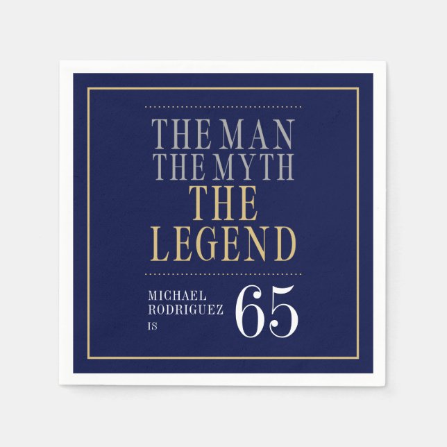 Mannen Myth the Legend 65e Birthday Pappersservett (Framsidan)