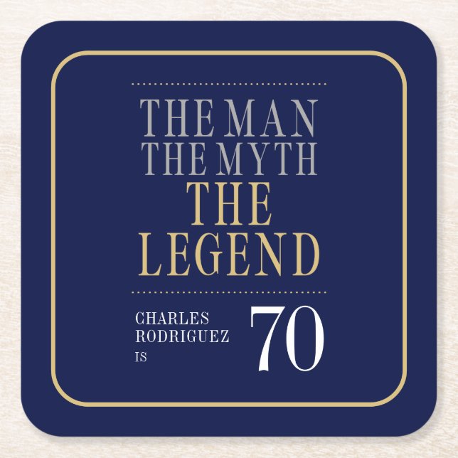 Mannen Myth the Legend 70 Birthday Underlägg Papper Kvadrat (Framsidan)