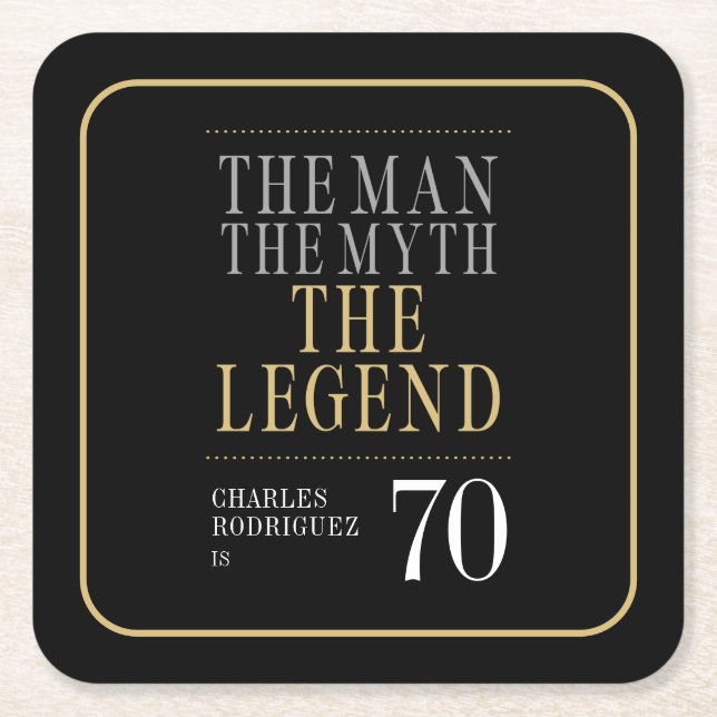 Mannen Myth the Legend 70 Birthday Underlägg Papper Kvadrat (Framsidan)