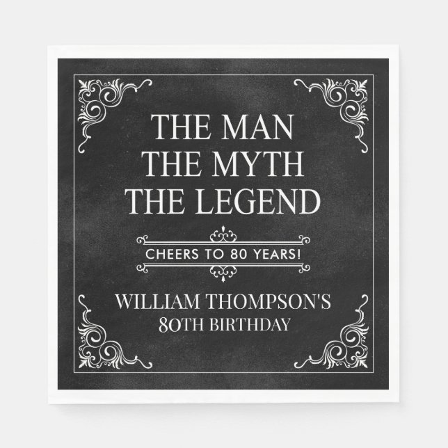 Mannen Myth the Legend 80 Birthday Black Pappersservett (Framsidan)