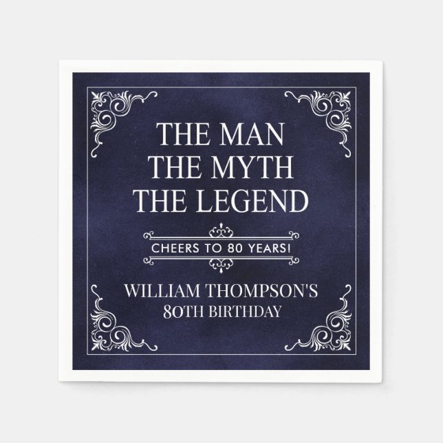 Mannen Myth the Legend 80 Birthday Blue Pappersservett (Framsidan)