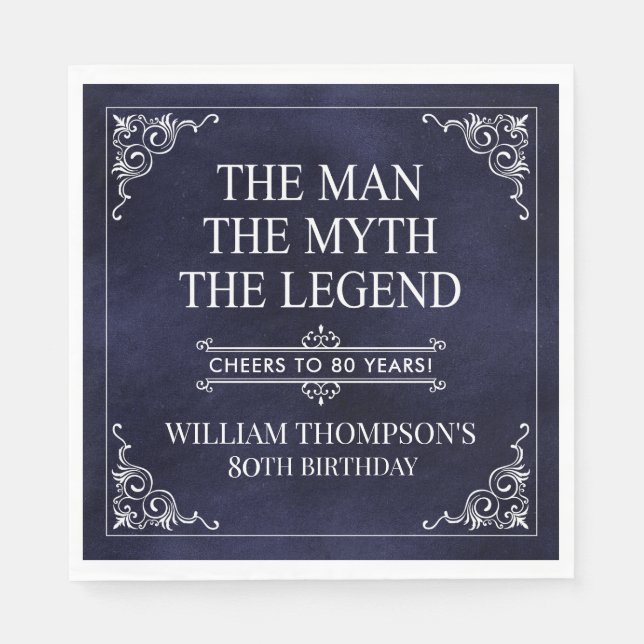Mannen Myth the Legend 80 Birthday Blue Pappersservett (Framsidan)