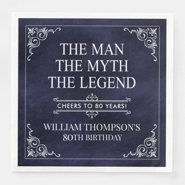 Mannen Myth the Legend 80 Birthday Blue Pappersservett (Framsida)