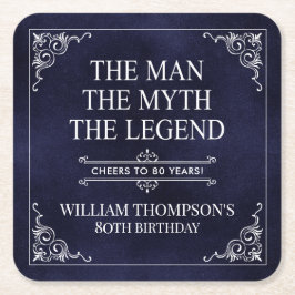 Mannen Myth the Legend 80 Birthday Blue Underlägg Papper Kvadrat