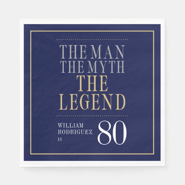 Mannen Myth the Legend 80 Birthday Pappersservett (Framsidan)