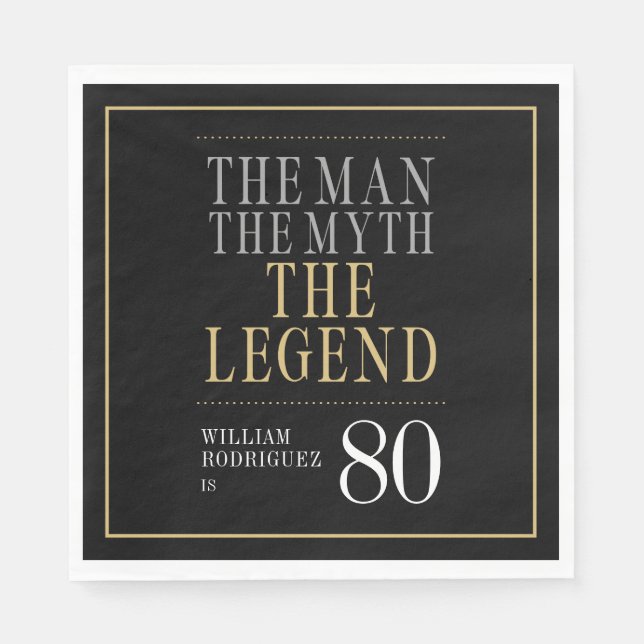 Mannen Myth the Legend 80 Birthday Pappersservett (Framsidan)