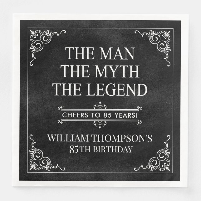 Mannen Myth the Legend 85 Birthday Black Pappersservett (Framsida)