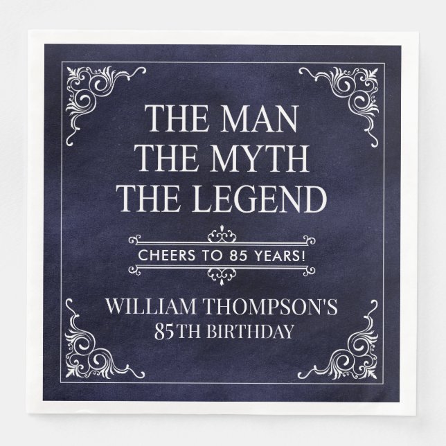 Mannen Myth the Legend 85 Birthday Blue Pappersservett (Framsida)