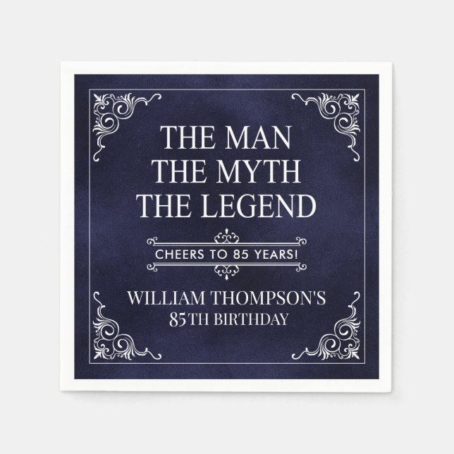 Mannen Myth the Legend 85 Birthday Blue Pappersservett (Framsidan)