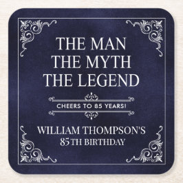 Mannen Myth the Legend 85 Birthday Blue Underlägg Papper Kvadrat