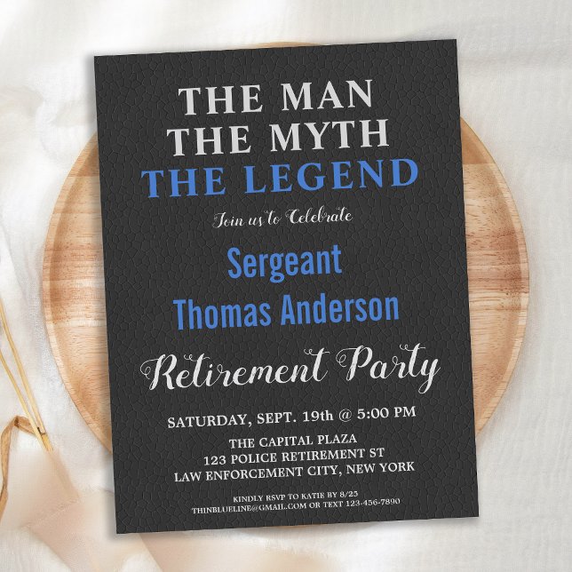 Mannen Myth the Legend Police Pension Party Inbjudan Vykort (Skapare uppladdad)