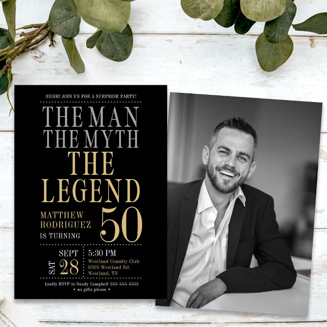 Mannen Myth the Legend Surprise 50:e födelsedagen Inbjudningar (Skapare uppladdad)