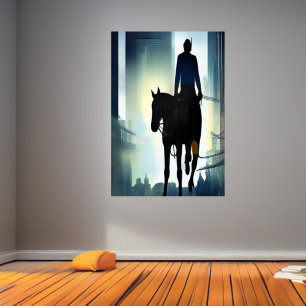 Mannen och hästen i staden AI Art Poster