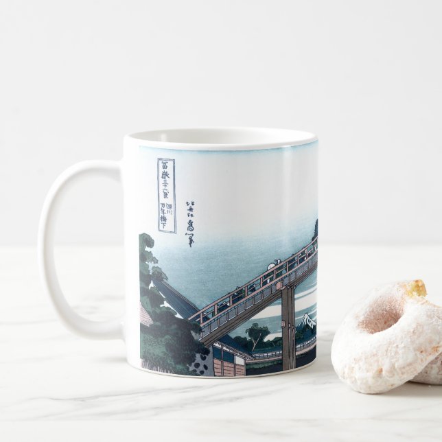 Mannen överbryggar, Fukaga Ukiyo-e vid Hokusai, Kaffemugg (Med munk)
