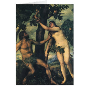 Männens fall; Adam och Eva av Titian Hälsningskort