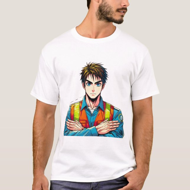 Männer Basic T-Shirt mit Manga-Sicherheitsfachmann (Framsida)