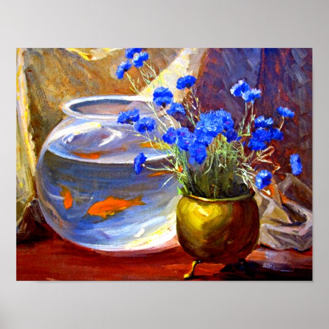 Mannheim - Guld fisk skål och blommor Poster (Framsidan)