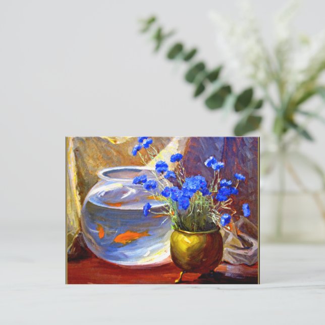 Mannheim - Guld fisk skål och blommor Vykort (Stående Fram)