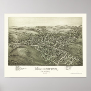 Mannington, WV Panoramic Karta - 1897 Poster