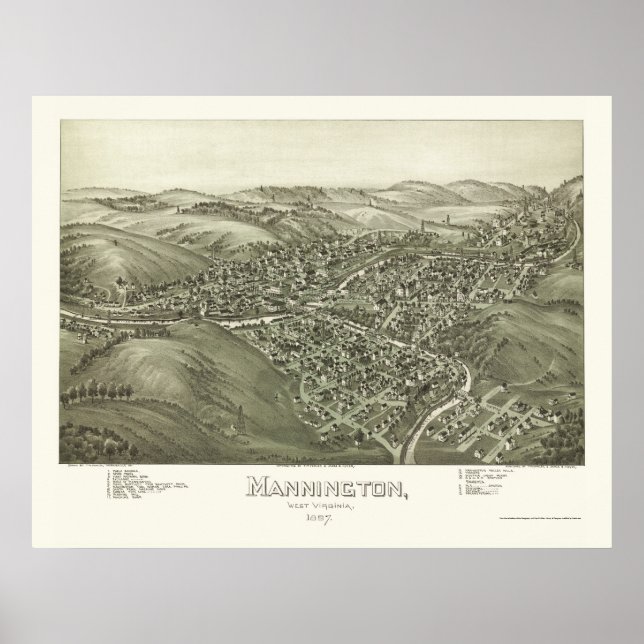 Mannington, WV Panoramic Karta - 1897 Poster (Framsidan)