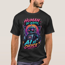 Människa av födsel AI av val Roligt neon robot  T Shirt